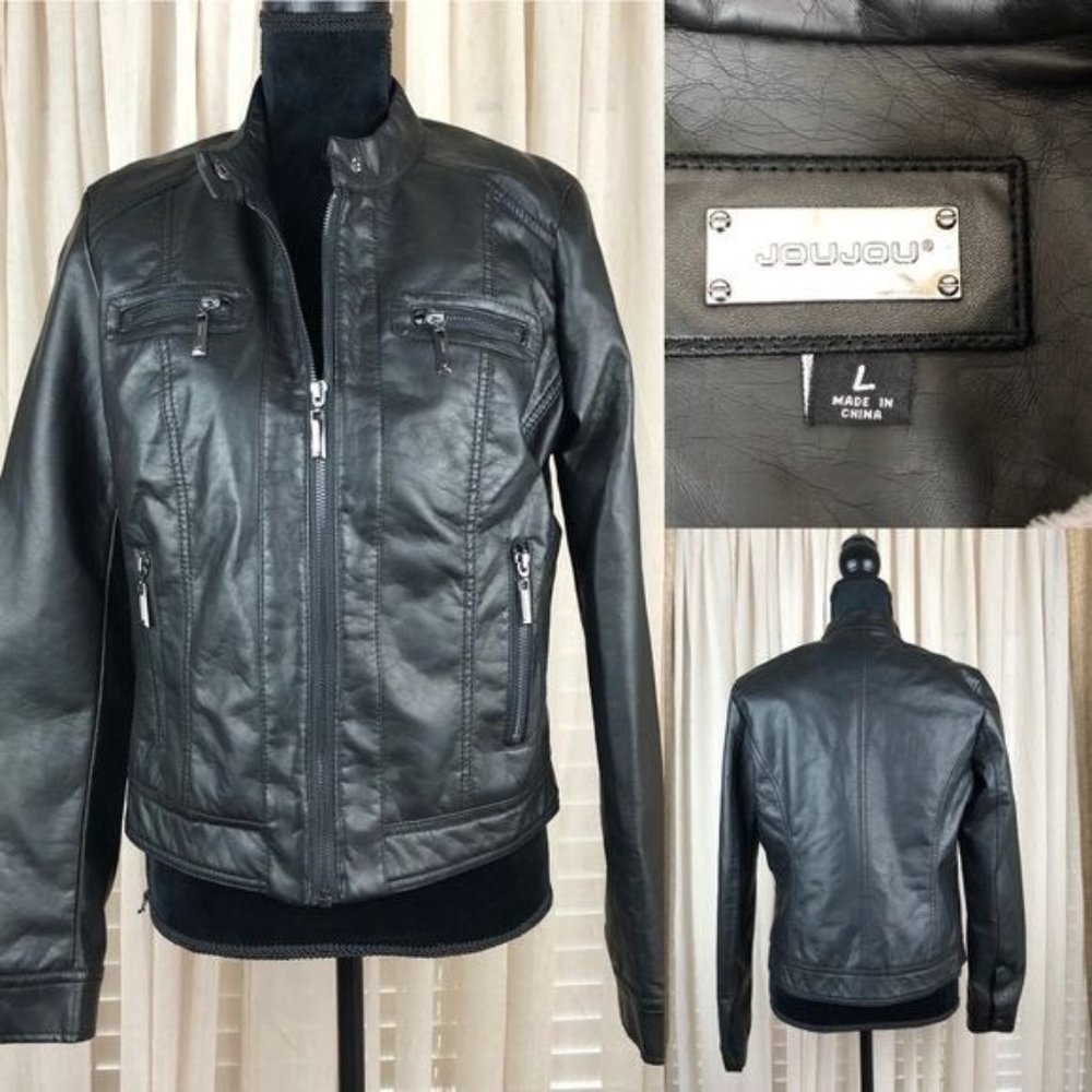 Joujou faux leather fur lined bomber jacket. Black size Junior Large